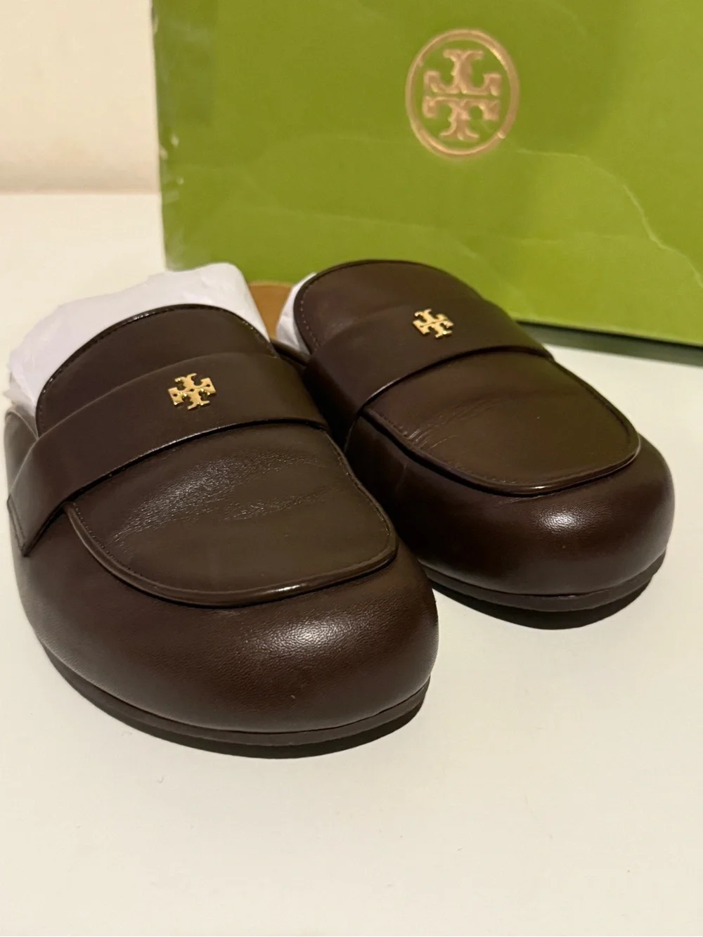 Tory Burch Everly cork leather mules deep mocha brown size 6.5 like new w/box